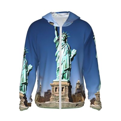Statue of Liberty Sun Protection Hoodie Women Men Jacket UPF 50+ Long Sleeve Sun Shirt Full Zip Rash Guard Black