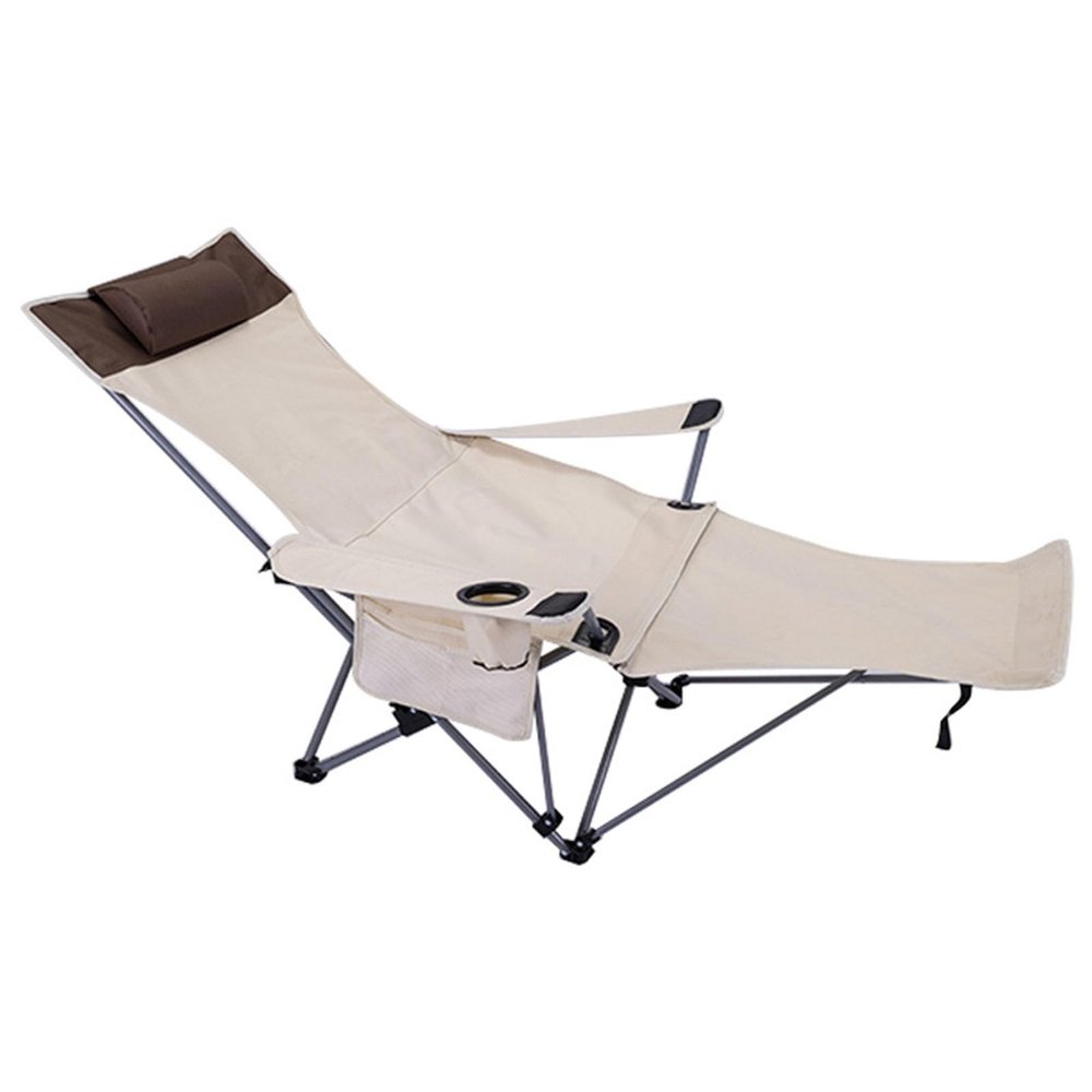 2 Pcs Folding Beach Chair Lounger with Foot Rest 4-Level Adjustable Portable Recliner Chairs Foldable Camping Chair with Pillow Cup Holder and Side Pocket for Outdoor, White