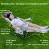 2 Pcs Folding Beach Chair Lounger with Foot Rest 4-Level Adjustable Portable Recliner Chairs Foldable Camping Chair with Pillow Cup Holder and Side Pocket for Outdoor, White view 4