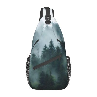 Ncpkcb Travel Hiking Daypack Fashion Chest Bag Mysterious Forest Dreamy Clouds Crossbody Backpack Sling Bag Chest Daypack For Men Women