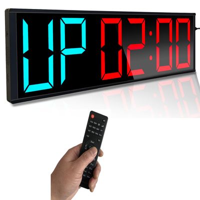 Boyiit 26'' Extra Large Home GYM Timer Clock, Programable Workout Interval Timer, Digital Wall Clock, with 7-color Night Light, 8 Alarm Clocks, Calendar/Temperature, Countdown & Stopwatch (Blue & Red)