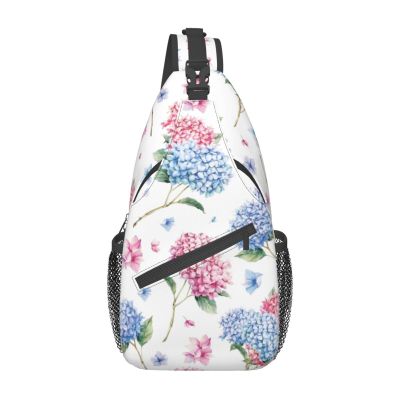Ncpkcb Travel Hiking Daypack Fashion Chest Bag Watercolor Hydrangea Crossbody Backpack Sling Bag Chest Daypack For Men Women