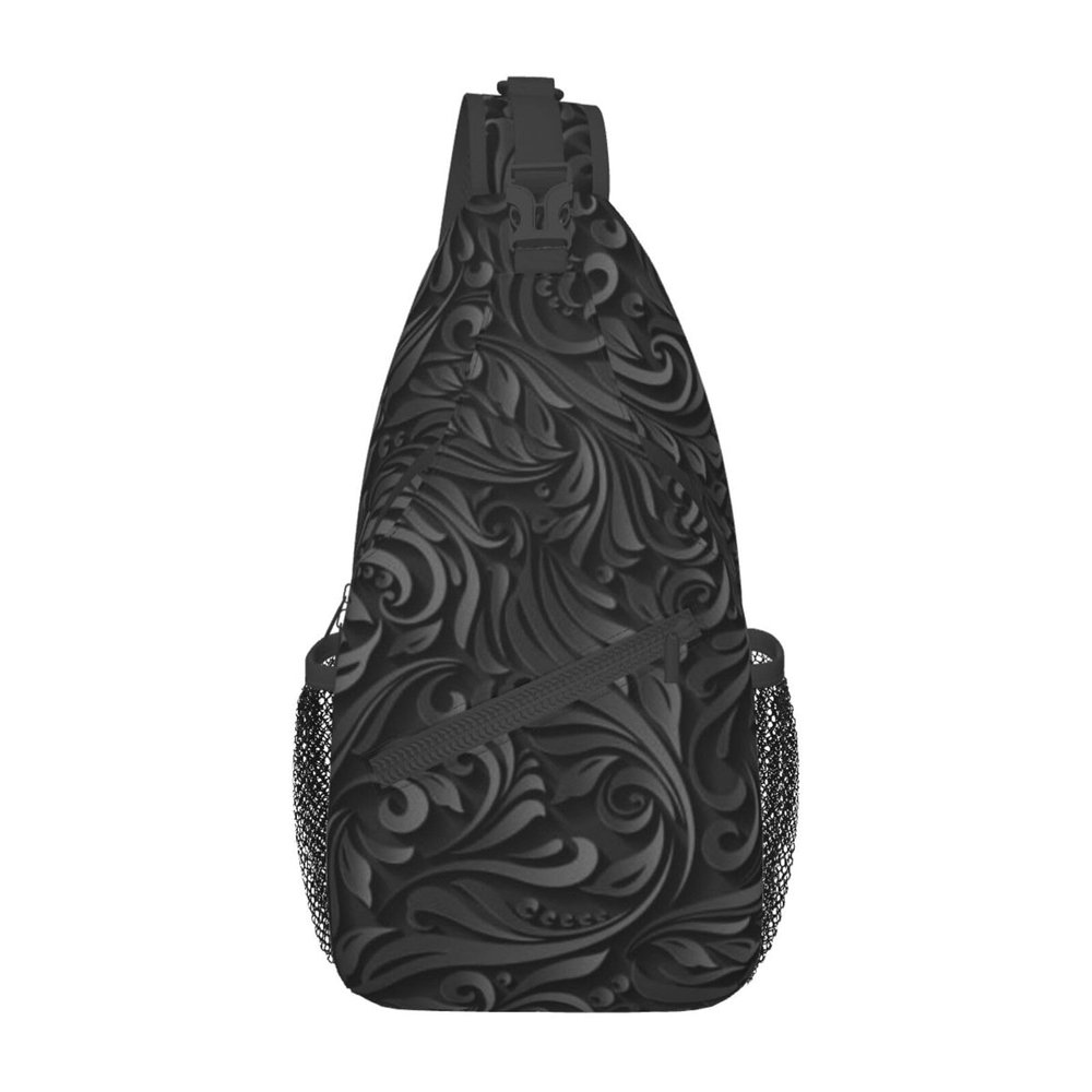 Ncpkcb Travel Hiking Daypack Fashion Chest Bag Black Floral Crossbody Backpack Sling Bag Chest Daypack For Men Women