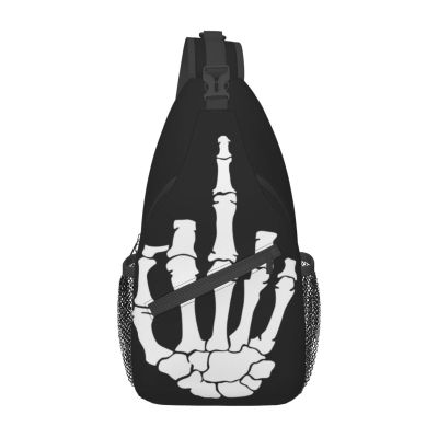 Ncpkcb Travel Hiking Daypack Fashion Chest Bag Black Skeleton Middle Finger Crossbody Backpack Sling Bag Chest Daypack For Men Women