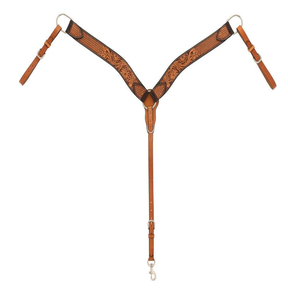 Turquoise Cross Weaver Floral Tooled Breast Collar