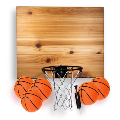 Cali Kiwi Pros Elite Mini Basketball Hoop & Ball Set, Wall Mount, Indoor Made in the USA Cedar Backboard. Includes 9 Hoop, Net, Pump & 5 Mini Basketballs. (Natural)