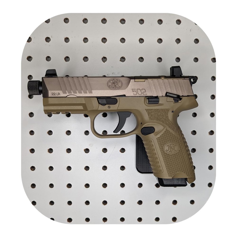 Hammy3DPrints Mount for FN 502 Tactical - Pegboard/Skadis/etc. | Pistol Holder Storage Rack (Facing Right, Heavyweight Diamond Plate Steel)