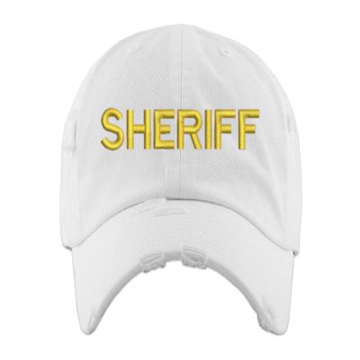 ALLNTRENDS Sheriff Hat Law Enforcement Cap Distressed Embroidered Low Profile Dad Hat (White)