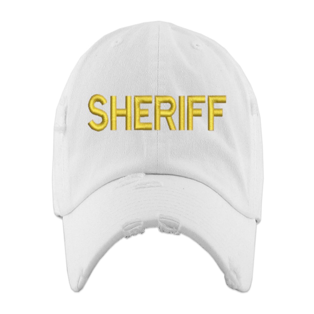 ALLNTRENDS Sheriff Hat Law Enforcement Cap Distressed Embroidered Low Profile Dad Hat (White)