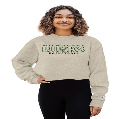 Milwaukee Bucks NBA Officially Licensed Women's Cropped Crewneck Sweatshirt Oatmeal, Medium