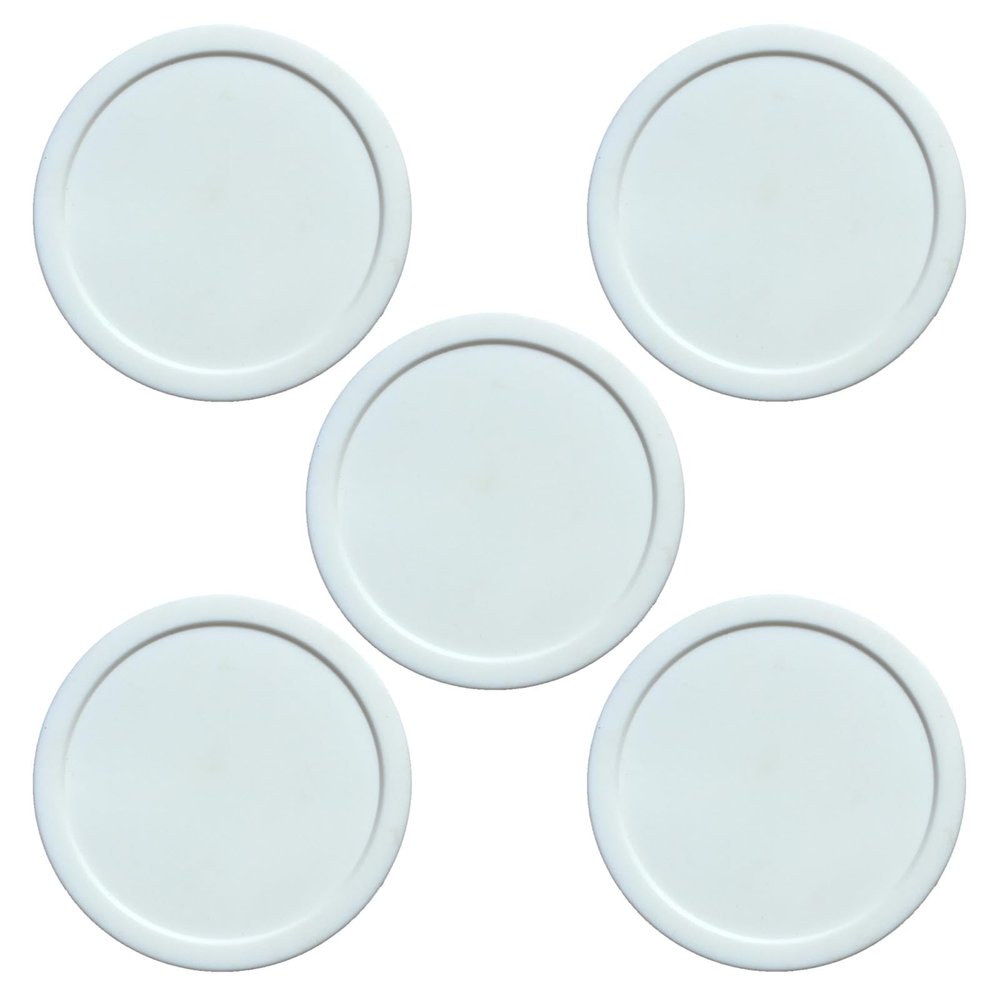 LOXGO 5Pcs Home Air Hockey Replacement Pucks Plastic Round Hockey Pucks Heavy Hockey Tables Pucks for Adult and Kids Heavy Hockey Tables Pucks, White