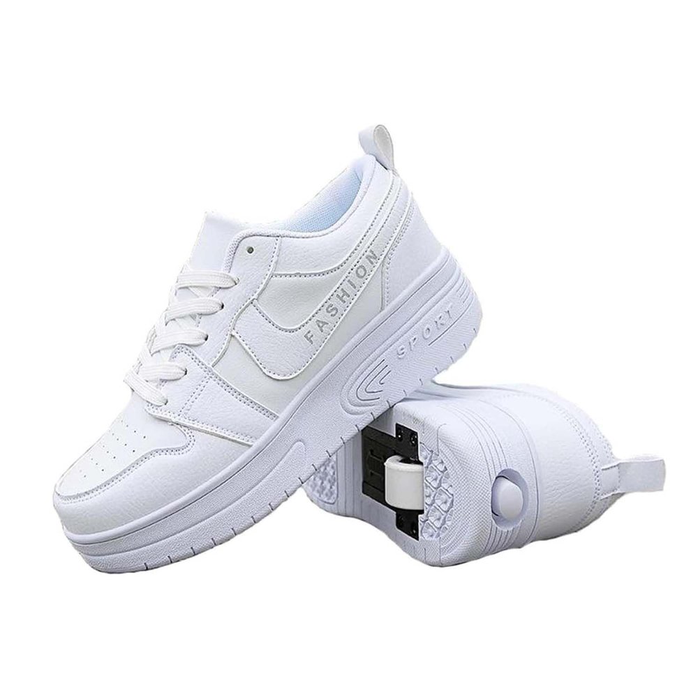 kydjfkd Shoes with Wheels for Boys and Girls,Outdoor Casual Shoes with Wheels,Push Button Adjustable Skateboard Shoes with 2 Wheels-B||32