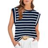 FKAEZZFR Round Neck Loose Short Sleeve t-Shirt Striped top Women's Tank top, X-Large, Navy Blue Stripes view 1