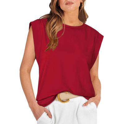 FKAEZZFR Round Neck Loose Short Sleeve t-Shirt Striped top Women's Tank top Burgundy