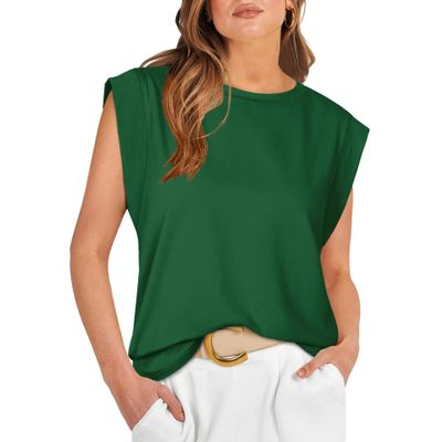 FKAEZZFR Round Neck Loose Short Sleeve t-Shirt Striped top Women's Tank top Dark Green, Small