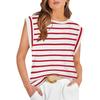 FKAEZZFR Round Neck Loose Short Sleeve t-Shirt Striped top Women's Tank top Red Stripes, Small view 1