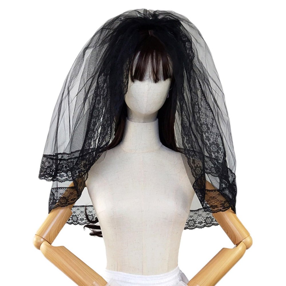 Dark Veil Lace Head Covering Wedding Hair Accessories Black Wedding Veil Headscarf Lace Black Veil Bridal Veil Hallowee