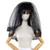 Dark Veil Lace Head Covering Wedding Hair Accessories Black Wedding Veil Headscarf Lace Black Veil Bridal Veil Hallowee view 1