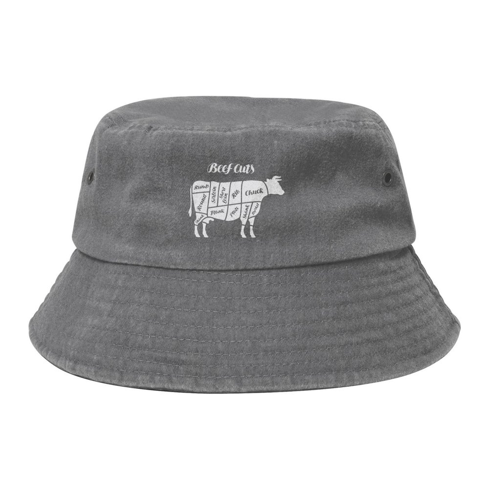 KLIUXBF Beef Cuts Animal Silhouette Cow Washed Denim Hat Vintage Cowboy Cap Bucket Hats Sports Sunhat Men Women Tops