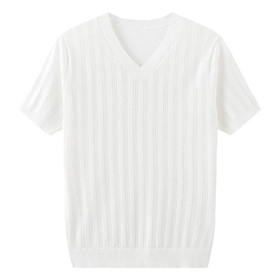 Generic Mens Polo Shirts Short Sleeve Tees Casual V Neck Ribbed Textured Knit Polo Shirt Muscle Slim Fit Golf Workout T-Shirts (Medium,White)