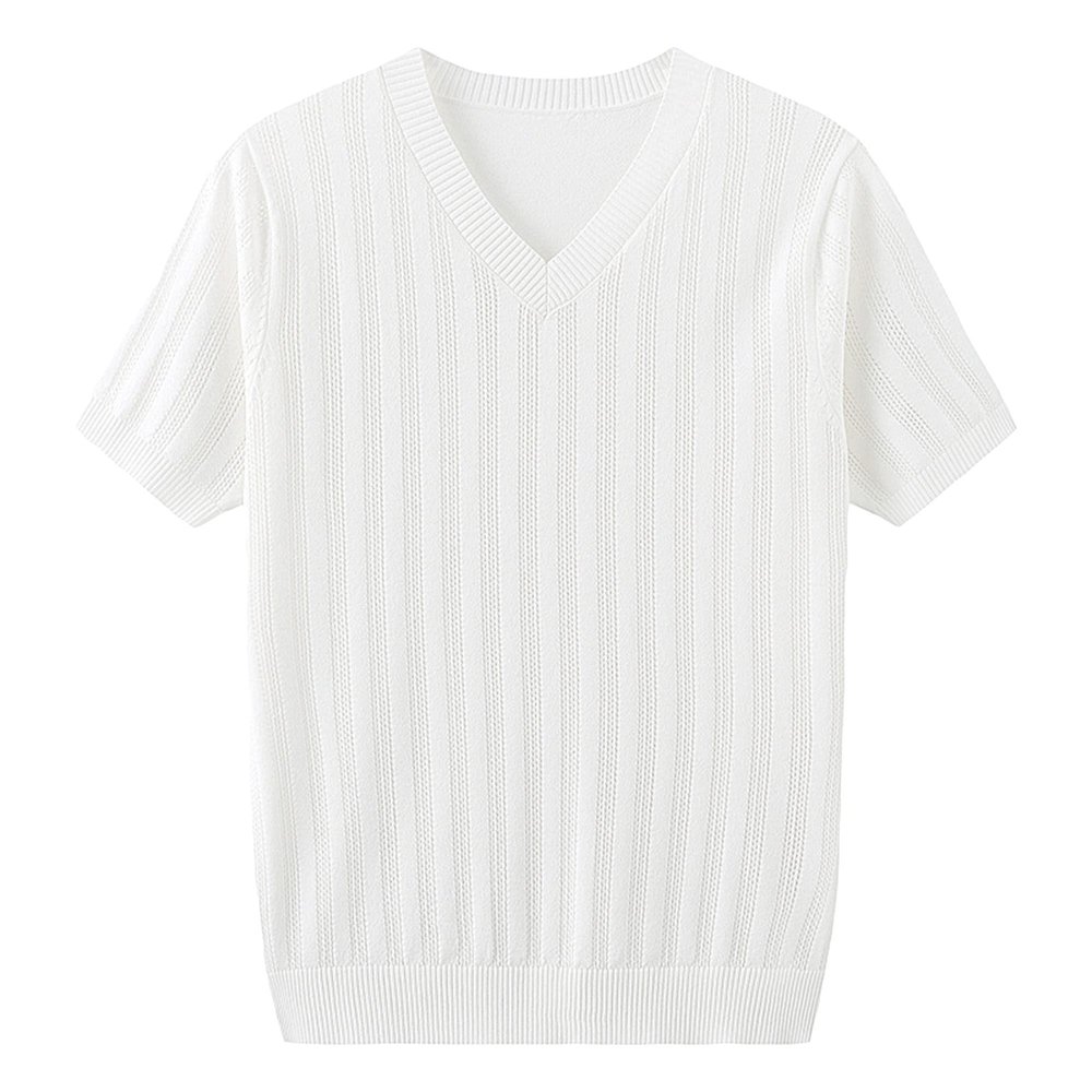 Generic Mens Polo Shirts Short Sleeve Tees Casual V Neck Ribbed Textured Knit Polo Shirt Muscle Slim Fit Golf Workout T-Shirts (Medium,White)