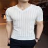 Generic Mens Polo Shirts Short Sleeve Tees Casual V Neck Ribbed Textured Knit Polo Shirt Muscle Slim Fit Golf Workout T-Shirts (Medium,White) view 2