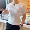 Generic Mens Polo Shirts Short Sleeve Tees Casual V Neck Ribbed Textured Knit Polo Shirt Muscle Slim Fit Golf Workout T-Shirts (Medium,White) view 4