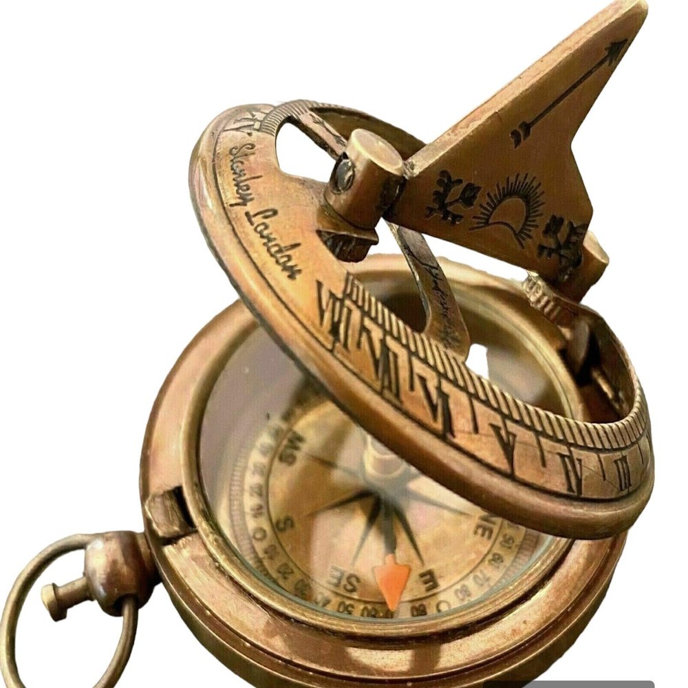 Generic Antique Pocket Sundial Vintage Compass New Push Button Full Brass/Compass for Kids/Kids for Hiking., Gold