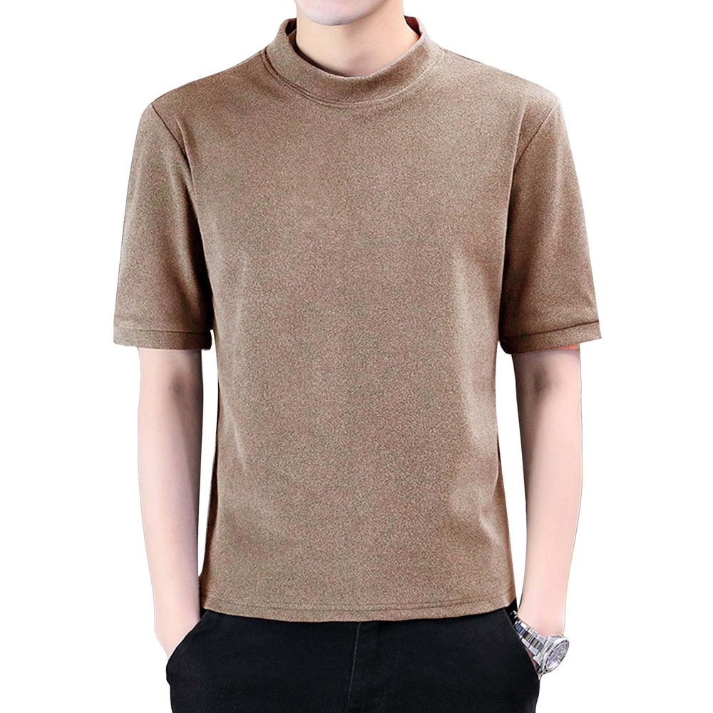 Men's Crewneck Sweater Short Sleeve Casual Solid Color Soft Thermal T-Shirts Lightweight Classic Pullover Sweaters (3X-Large,Khaki)