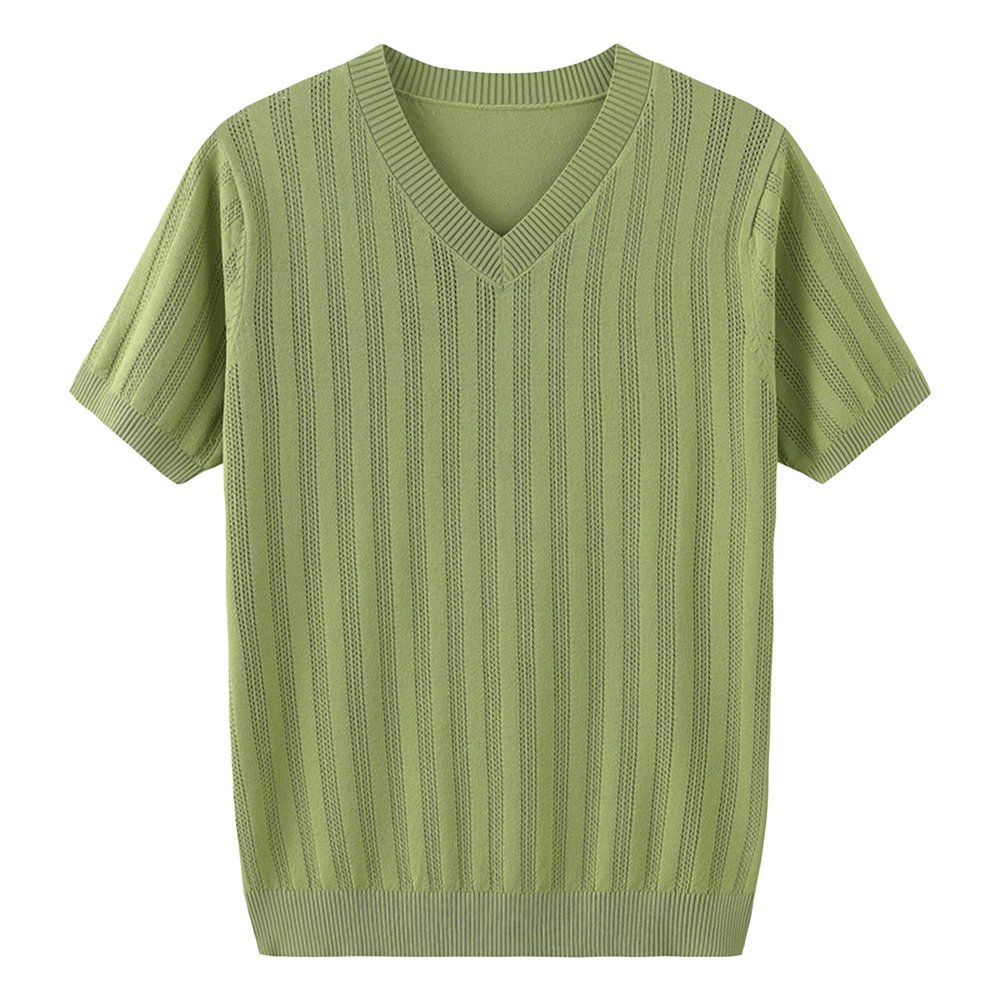Mens Polo Shirts Short Sleeve Tees Casual V Neck Ribbed Textured Knit Polo Shirt Muscle Slim Fit Workout T-Shirts Green