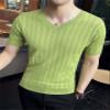 Mens Polo Shirts Short Sleeve Tees Casual V Neck Ribbed Textured Knit Polo Shirt Muscle Slim Fit Workout T-Shirts Green view 2
