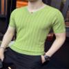 Mens Polo Shirts Short Sleeve Tees Casual V Neck Ribbed Textured Knit Polo Shirt Muscle Slim Fit Workout T-Shirts Green view 3
