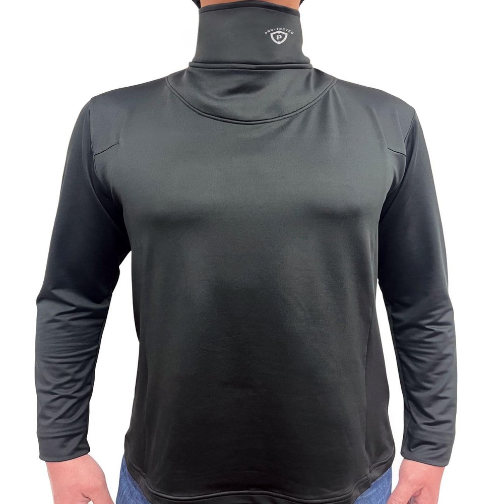NineFit Basics PRO-TECETED Premium ICE Hockey NECKGUARD with Baselayer Long Sleve - Youth and Adult Sizes Black (Adult Large, Polyurethane (PU))