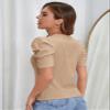 ELDINA Women's 2024 Summer Short Sleeve T-Shirt Puff Sleeve Solid Tee Khaki, X-Small view 3