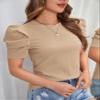 ELDINA Women's 2024 Summer Short Sleeve T-Shirt Puff Sleeve Solid Tee Khaki, X-Small view 4