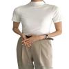 ELDINA Women's 2024 Summer Short Sleeve T-Shirt White Solid Stand Collar Tee, X-Large view 1
