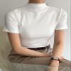 ELDINA Women's 2024 Summer Short Sleeve T-Shirt White Solid Stand Collar Tee, X-Large view 2