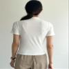 ELDINA Women's 2024 Summer Short Sleeve T-Shirt White Solid Stand Collar Tee, X-Large view 3