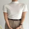 ELDINA Women's 2024 Summer Short Sleeve T-Shirt White Solid Stand Collar Tee, X-Large view 4