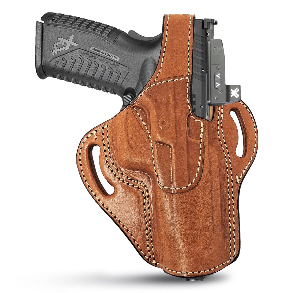 Brown OWB Thumb Break Leather Gun Holster. Fits for .40 / .45 Sig P320 Leather Holster/Springfield XDM (5.5") and Most 9mm.