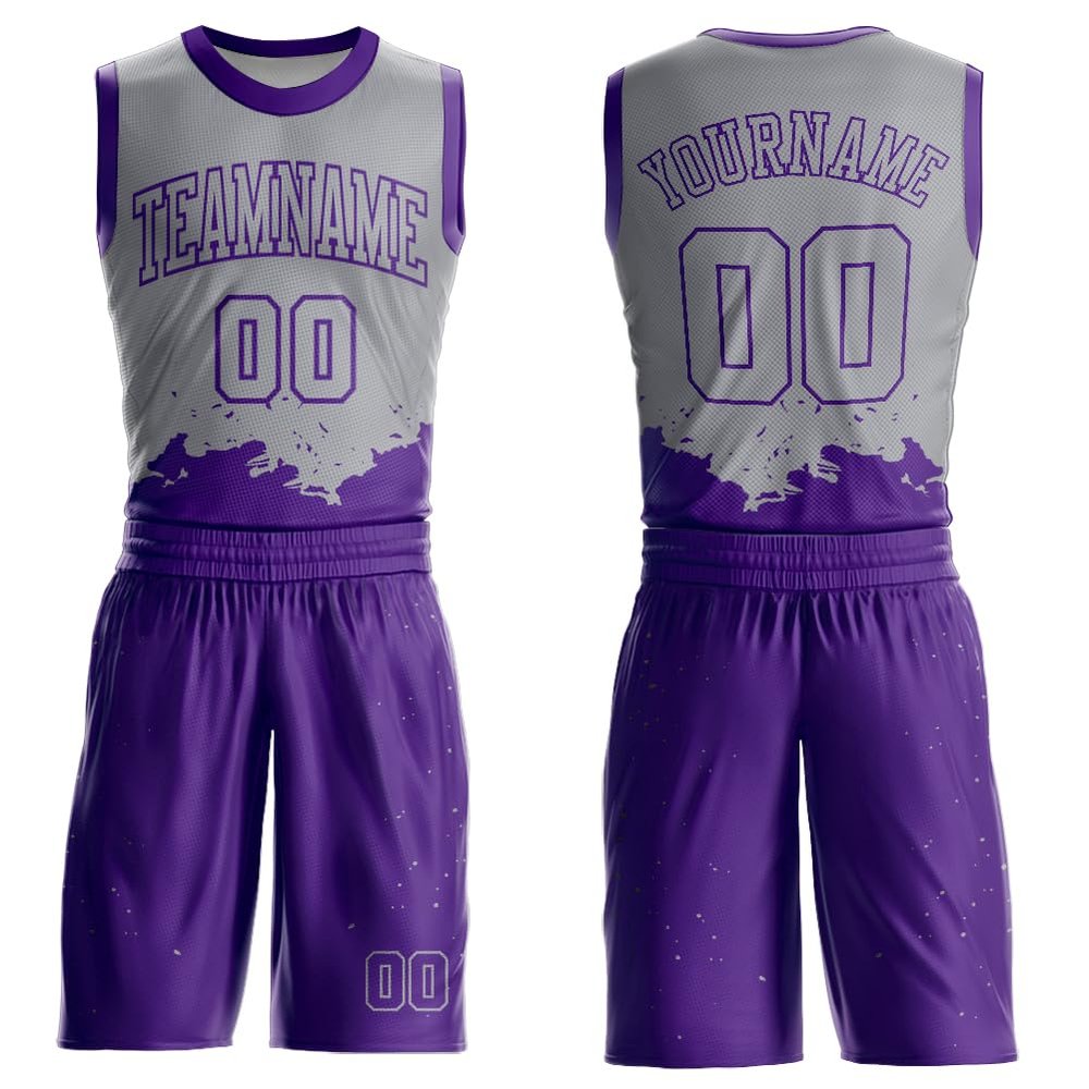 Custom Purple Light Grey Basketball Jesery Uniform Personalized Basketball Shorts Printed Team Name Number Logo for Men Women Youth Plus Size