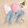 New Born Baby Boy Suit Gift Set Girls Suit Strapless Short Sleeved Tops Broken Jeans Two Piece (Pink, 18-24 Months) view 2