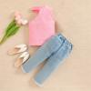 New Born Baby Boy Suit Gift Set Girls Suit Strapless Short Sleeved Tops Broken Jeans Two Piece (Pink, 18-24 Months) view 3