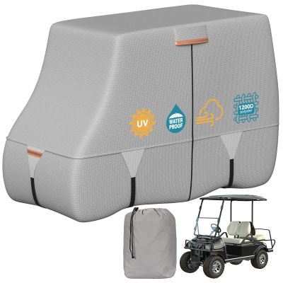 100% Waterproof 1200D Solution-Dyed Golf Cart Cover Universal Fit Yamaha,Honda,Club Car,EZGO and Most Brand Golf Cart for 2/2+2/4/4+2/6 Seats with Zipper Door,Storage Bag,Fit for 2+2/4 Passenger Cart