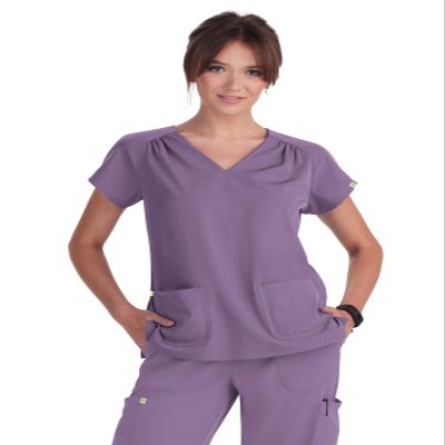 KOI Planet Meadow Women's 2-Pocket Eco-Friendly Scrub Top Dusty Grape XX-Small
