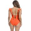Women's Sexy Deep V Neck Vintage Solid One Piece Swimsuits Back Lace Up Ruffle Bathing Suits Tummy Control Slimming Swimwear for Beach Wear S Orange view 2