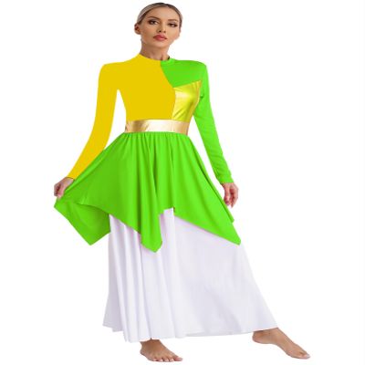 Jowowha Womens Lyrical Praise Dance Costume Sparkly Liturgical Worship Church Robe Tunic Dancewear Green Small