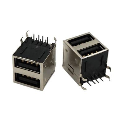 100Pcs Double USB Type A Female Black Solder Jacks Connector PCB Socket USB-A Type 90 Degrees 8pins