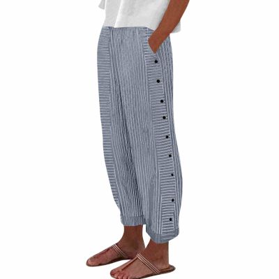 Generic Clearance Warehouse Cropped Pants for Women Petite Cotton Linen Casual Summer Capri Pants Printed Cropped Comfy Baggy Trousers with Pockets Palazzo Lounge Pants Light Blue, Small