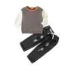 Boy 4 Month Clothes Kids Outfit Soft Cotton Warm Crewneck Round Neck Long Sleeve Solid Color (Grey, 12-18 Months) view 1